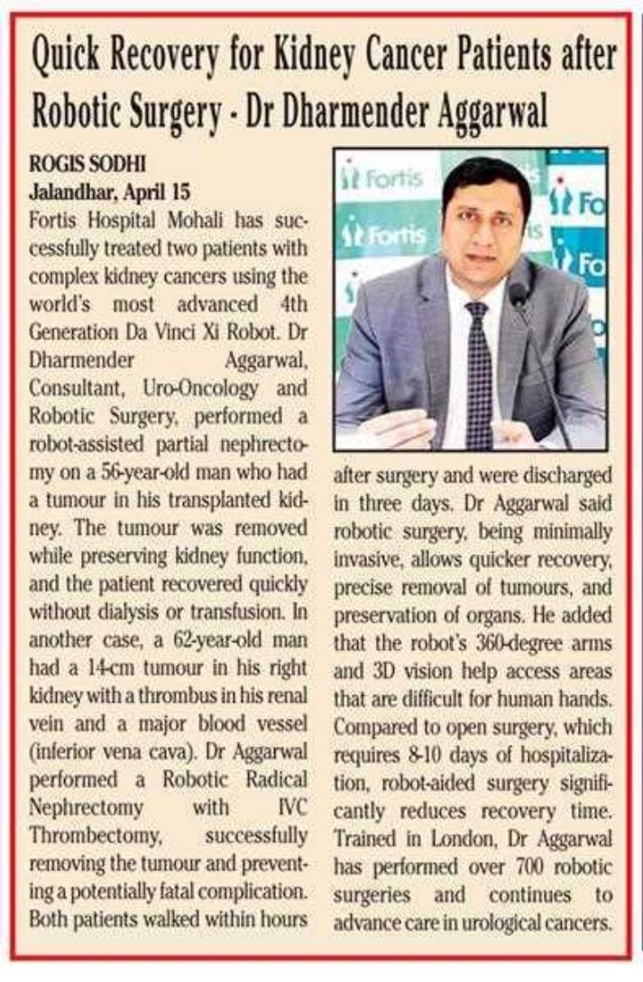Robotic kidney cancer surgery in Mohali & Chandigarh - Dr Dharmender Aggarwal