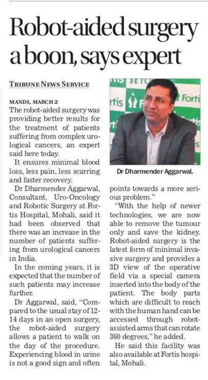 Robot aided urology cancer surgery expert in Mohali & Chandigarh - Dr Dharmender Aggarwal
