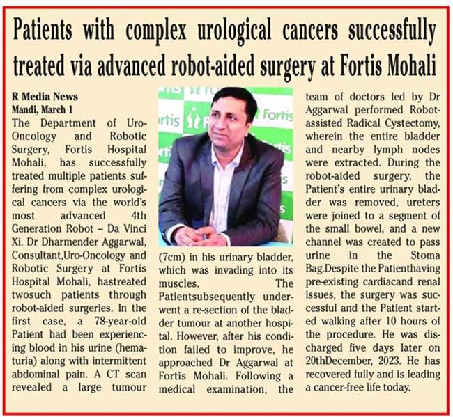 Robot aided urology cancer surgery expert in Mohali & Chandigarh - Dr Dharmender Aggarwal