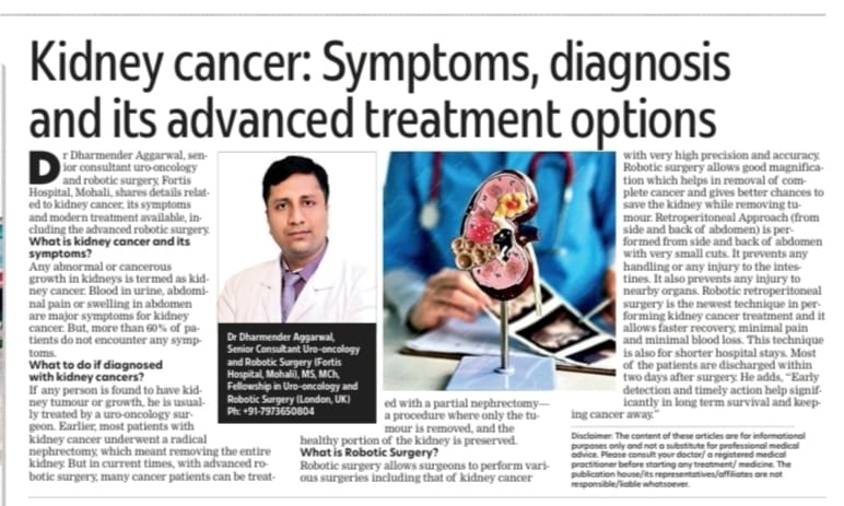Times of India article about Kidney cancer awareness by Dr Dharmender Aggarwal